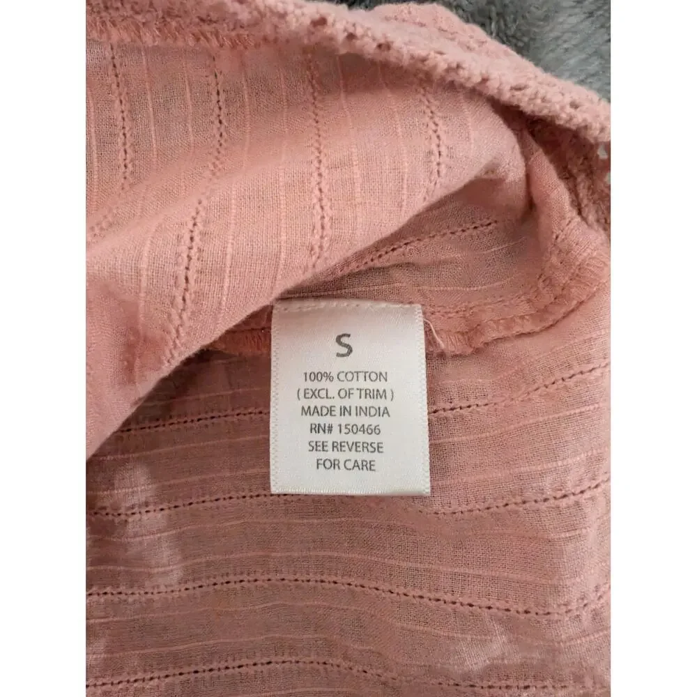T. Rose Pink Ruffle Sleeveless 100% Cotton Blouse- Size S